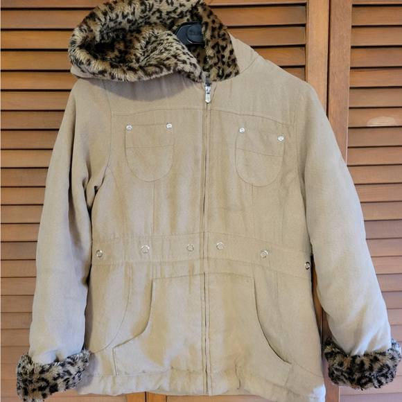 Brown Faux Fur Trim Coat Size 14 Large - Picture 2 of 11